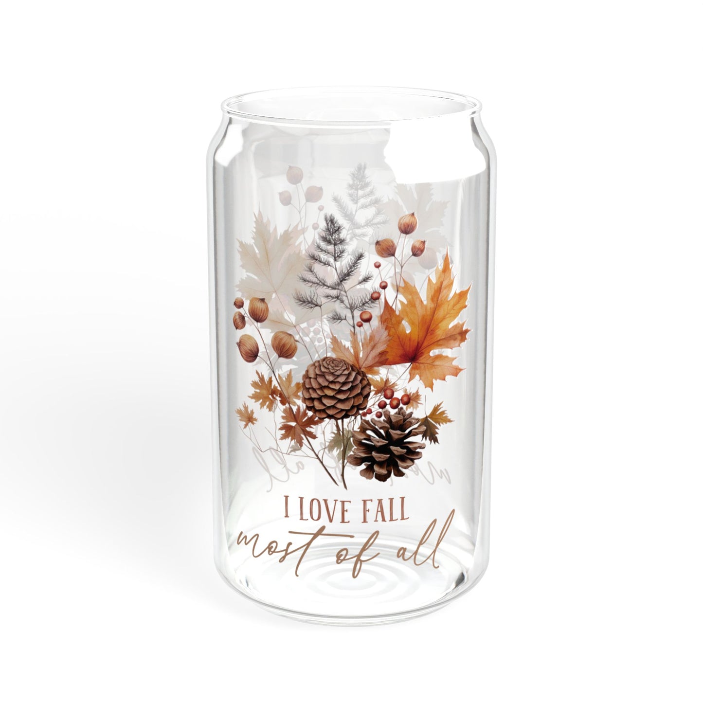 'I Love Fall Most of All' | 16oz Custom Sipper Glass with Bamboo Lid & Straw – Perfect for Sweet Treats and Family Parties