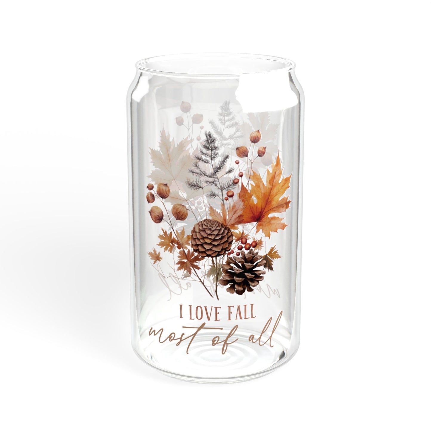 'I Love Fall Most of All' | 16oz Custom Sipper Glass with Bamboo Lid & Straw – Perfect for Sweet Treats and Family Parties