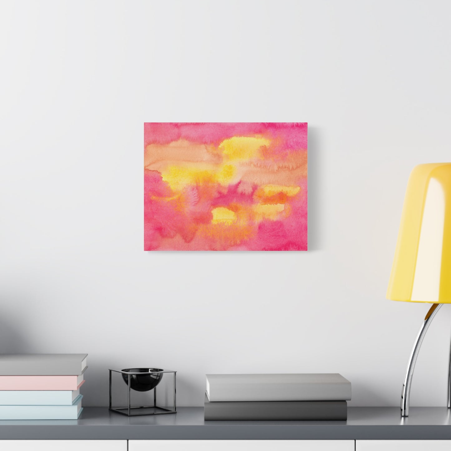 Pink & Yellow Watercolor Art Print | Ready-to-Hang Custom Matte Canvas with Eco-Friendly Pine Frame