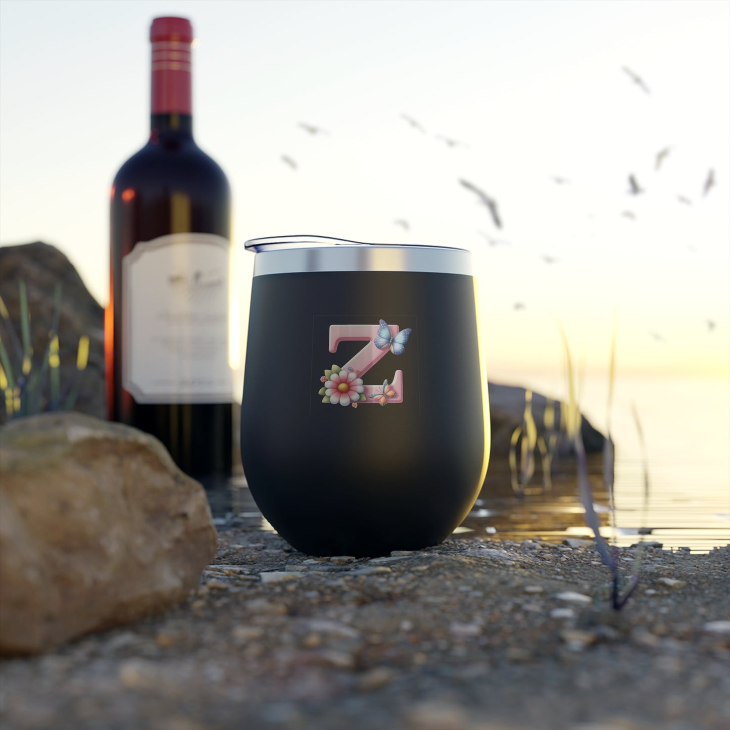 Letter Z - Personalized Whimsical Butterfly Copper Vacuum Insulated Cup, 12 oz – Perfect for Weddings
