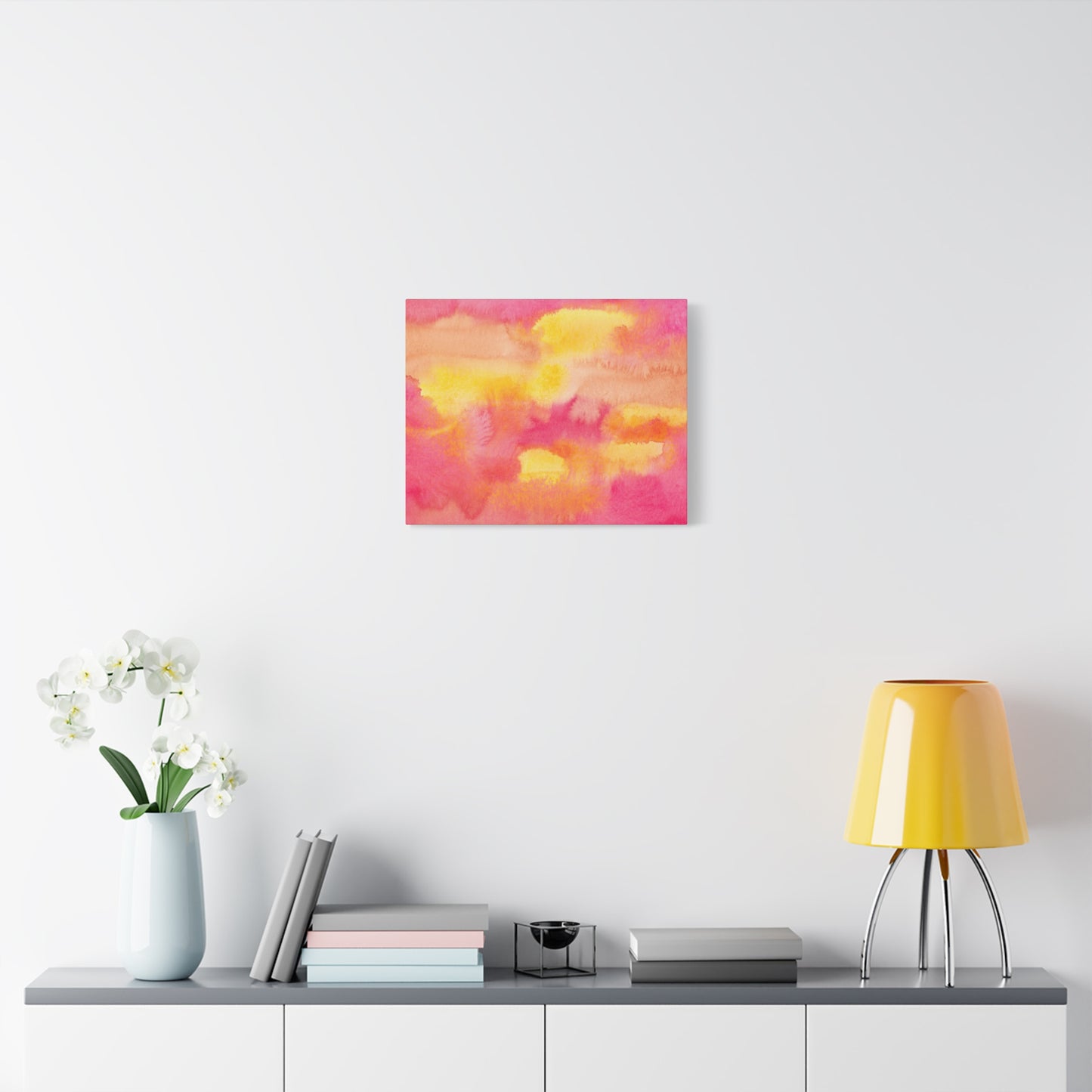 Pink & Yellow Watercolor Art Print | Ready-to-Hang Custom Matte Canvas with Eco-Friendly Pine Frame