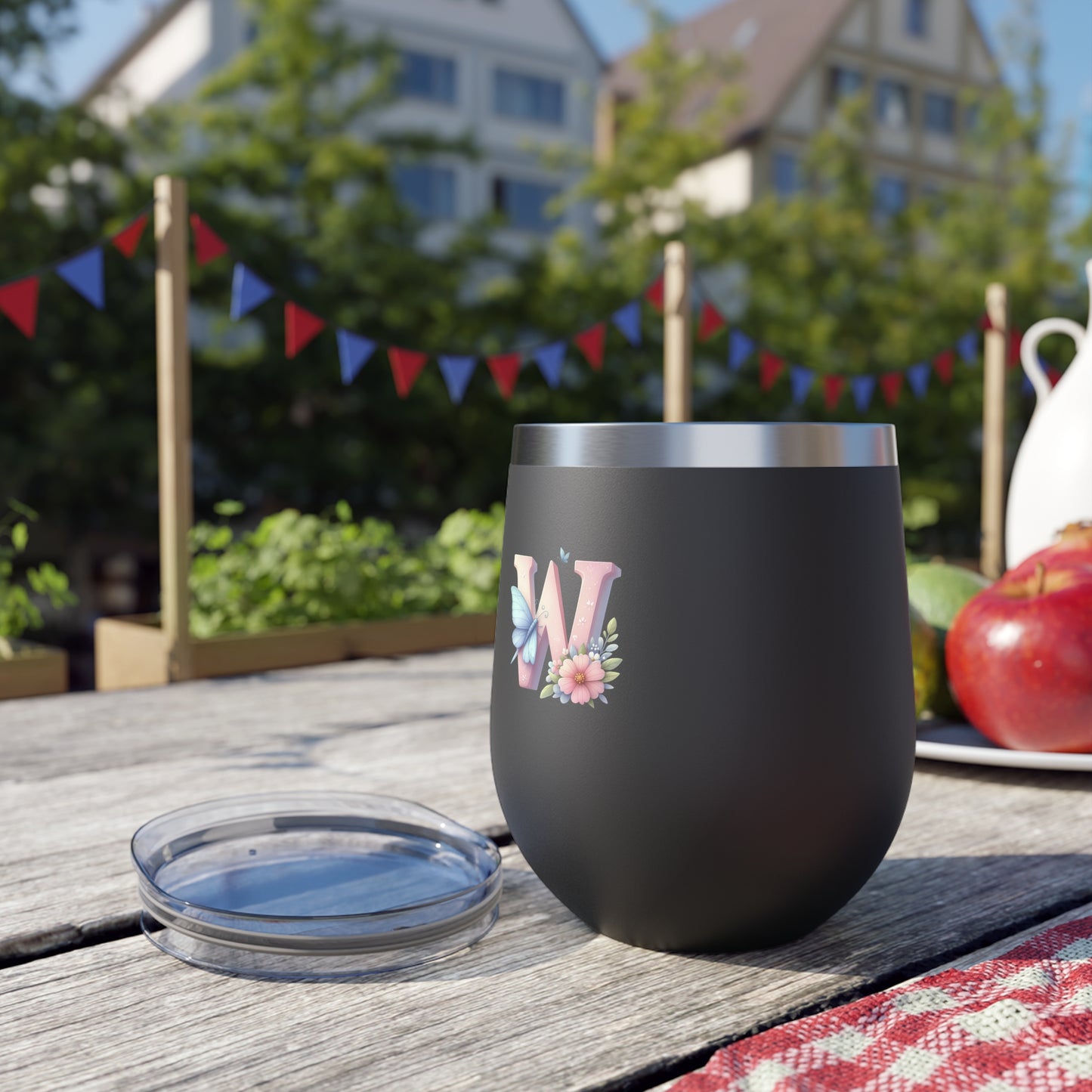 Letter W - Personalized Whimsical Butterfly Copper Vacuum Insulated Cup, 12 oz – Perfect for Weddings